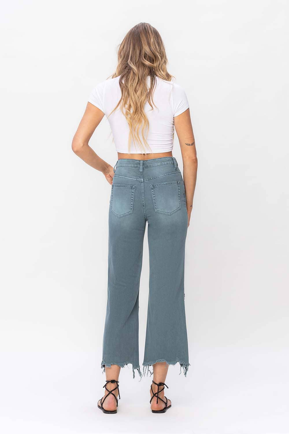 90'S VINTAGE SUPER HIGH RISE CROP FLARE JEANS V2736MG