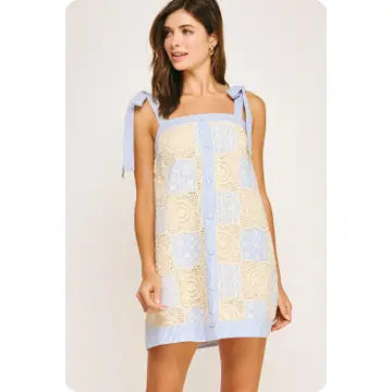 Floral Crochet Stripe Patchwork Mini Dress