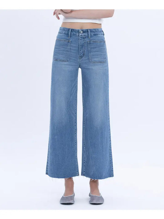 High Rise Comfort Waistband Crop Wide Jeans-OLIVIA VERVET by FLYING MONKEY