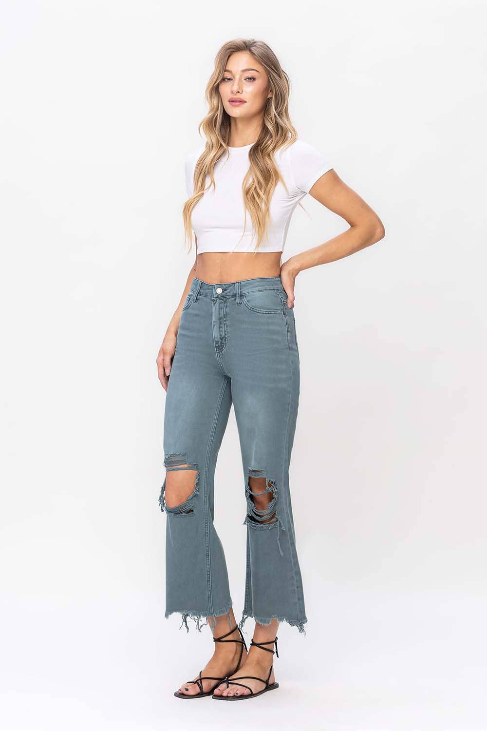 90'S VINTAGE SUPER HIGH RISE CROP FLARE JEANS V2736MG