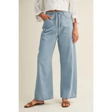 High-Waist Drawstring Jeans
