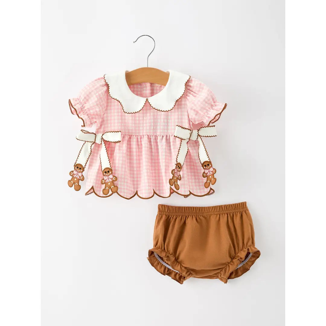 Christmas Girls Gingerbread Bloomer Set