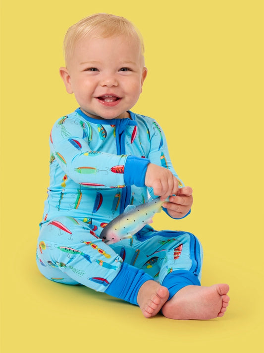 RuggedButts - Softsnooze™ Baby Bamboo Viscose Gone Fishin Convertible One Piece Footie Pajama
