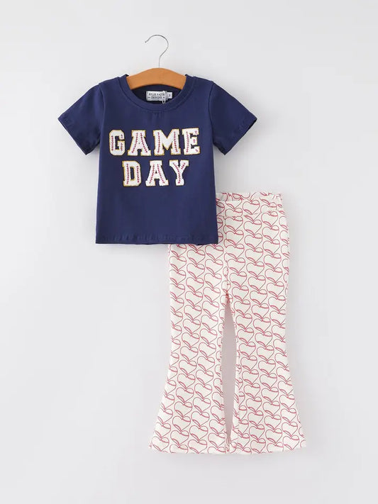 "Game Day" Print Top + Pants Girls Set