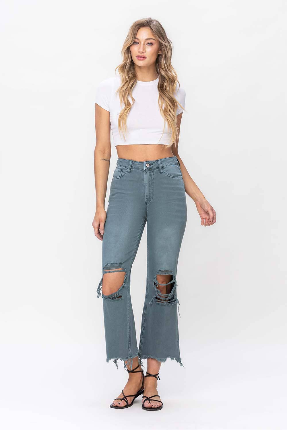 90'S VINTAGE SUPER HIGH RISE CROP FLARE JEANS V2736MG