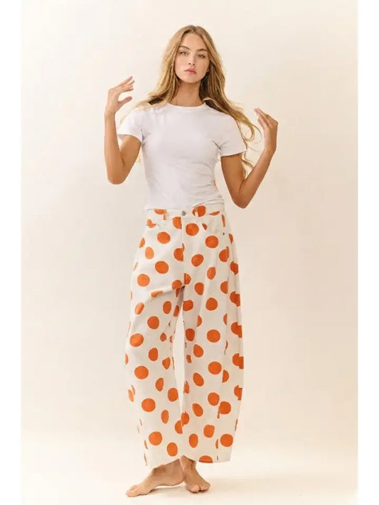 Polka Dot Printed Denim Pants