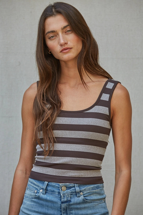 By Together Knit Striped Seamless Padded Tank Top