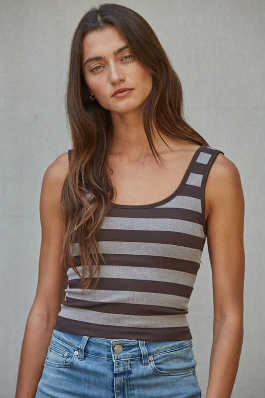 By Together Knit Striped Seamless Padded Tank Top