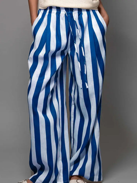 Breezy Linen-Blend Striped Wide-Leg Pants