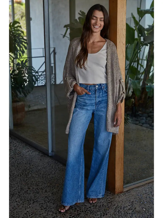 Knit Folded Quarter Sleeve Open Front Cardigan