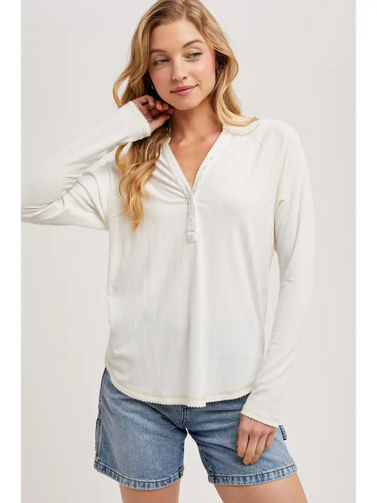 Button Front Jersey Knit Henley Top