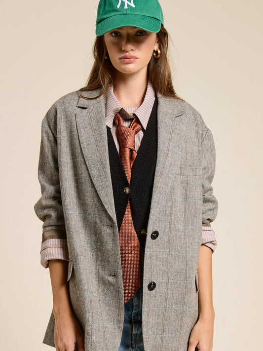 Plaid Herringbone Oversized Boyfriend Blazer
