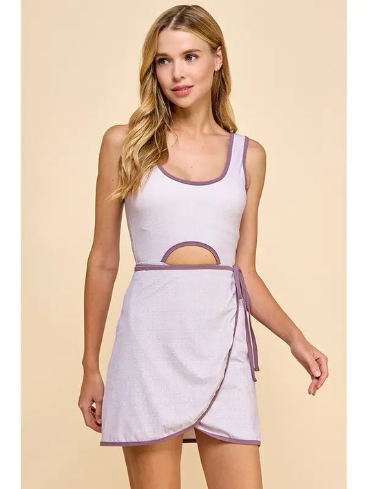 Scoop Neckline Wrap Front Sleeveless Dress