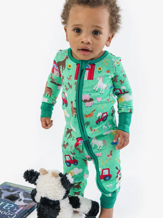 Baby Bamboo Viscose Farm Friends Convertible One Piece Footie Pajama