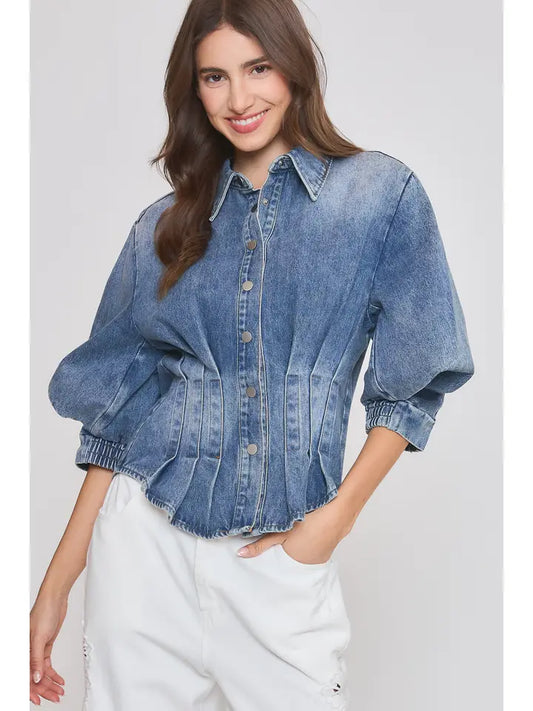 Denim Blouse with Tailored Silhouette