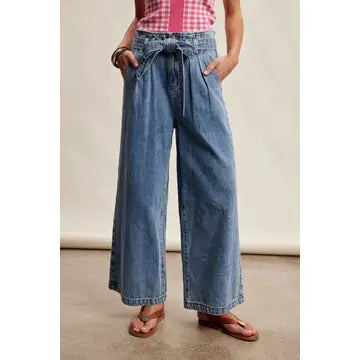 Paperbag Waist Wide Leg Denim Pants