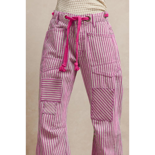 Striped Twill Barrel Pants
