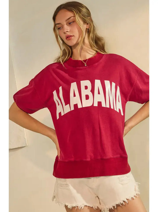 Acid Washed Short Sleeve Sweatshirt-Alabama