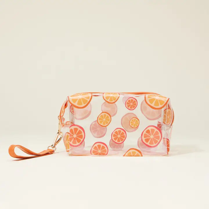 Clear Fruit-Printed Cosmetic Bags with Wrist Strap