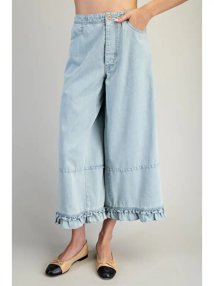 Mineral Washed Ruffle Bottom Pants