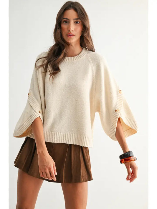 Button Sleeve Knit Pullover
