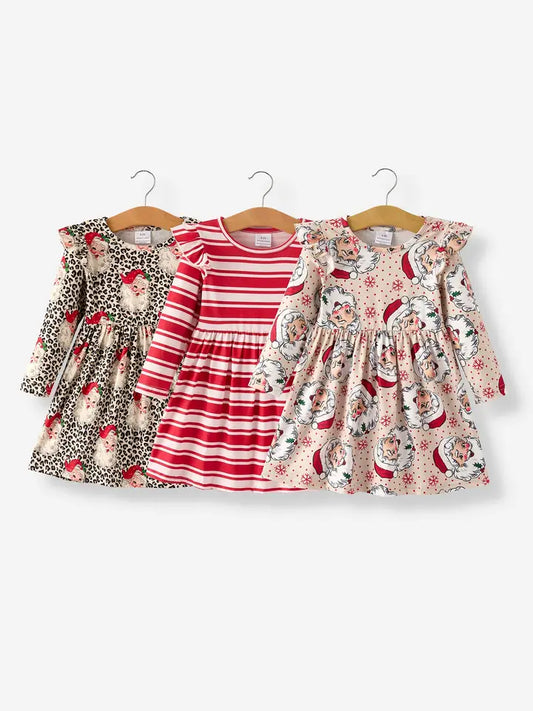 Christmas Santa Character Stripe Print Dress