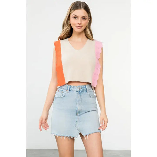 Sleeveless Oatmeal Knit Top