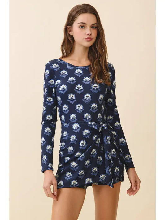 Scoop Back Tie Front Drape Detail Bodycon Dress
