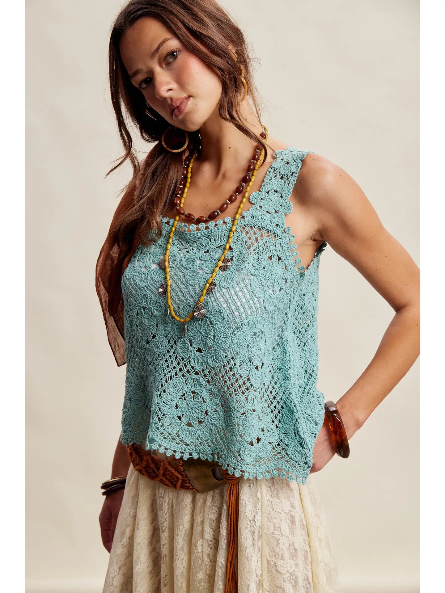 Crochet Lace Square Neck Tank Top
