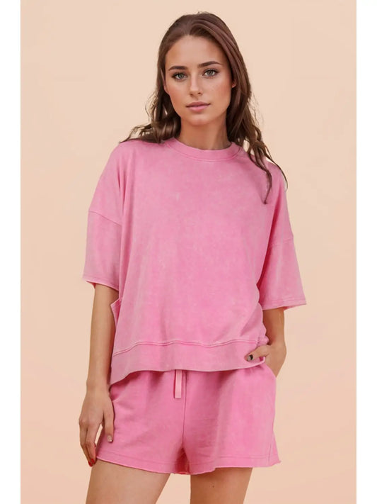 Mineral Washed Knit Casual Top & Shorts