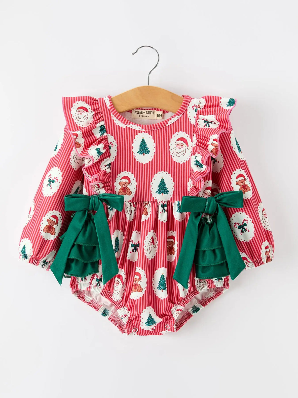 Christmas Santa Print Ruffle Baby Girl Bubble Romper