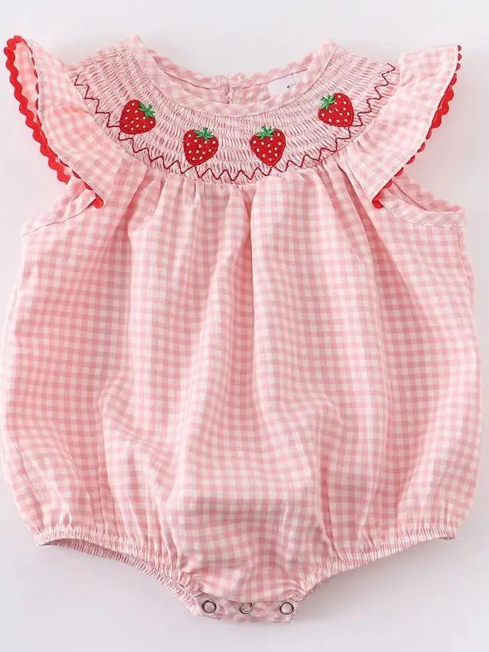 Baby Girls Strawberry Plaid Smocked Romper