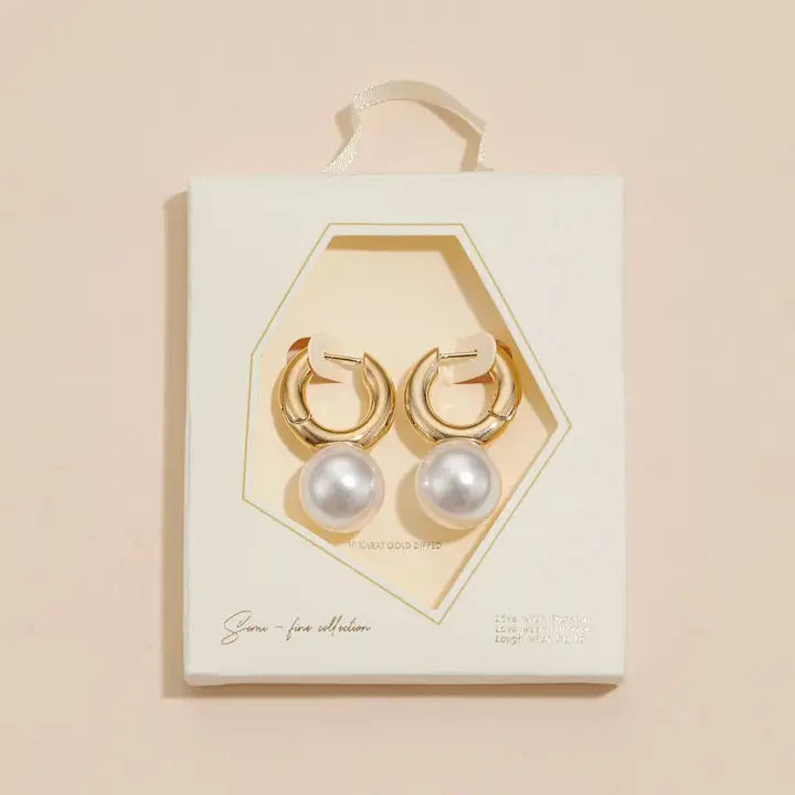 Chunky Hoop Earrings W/ Pearl