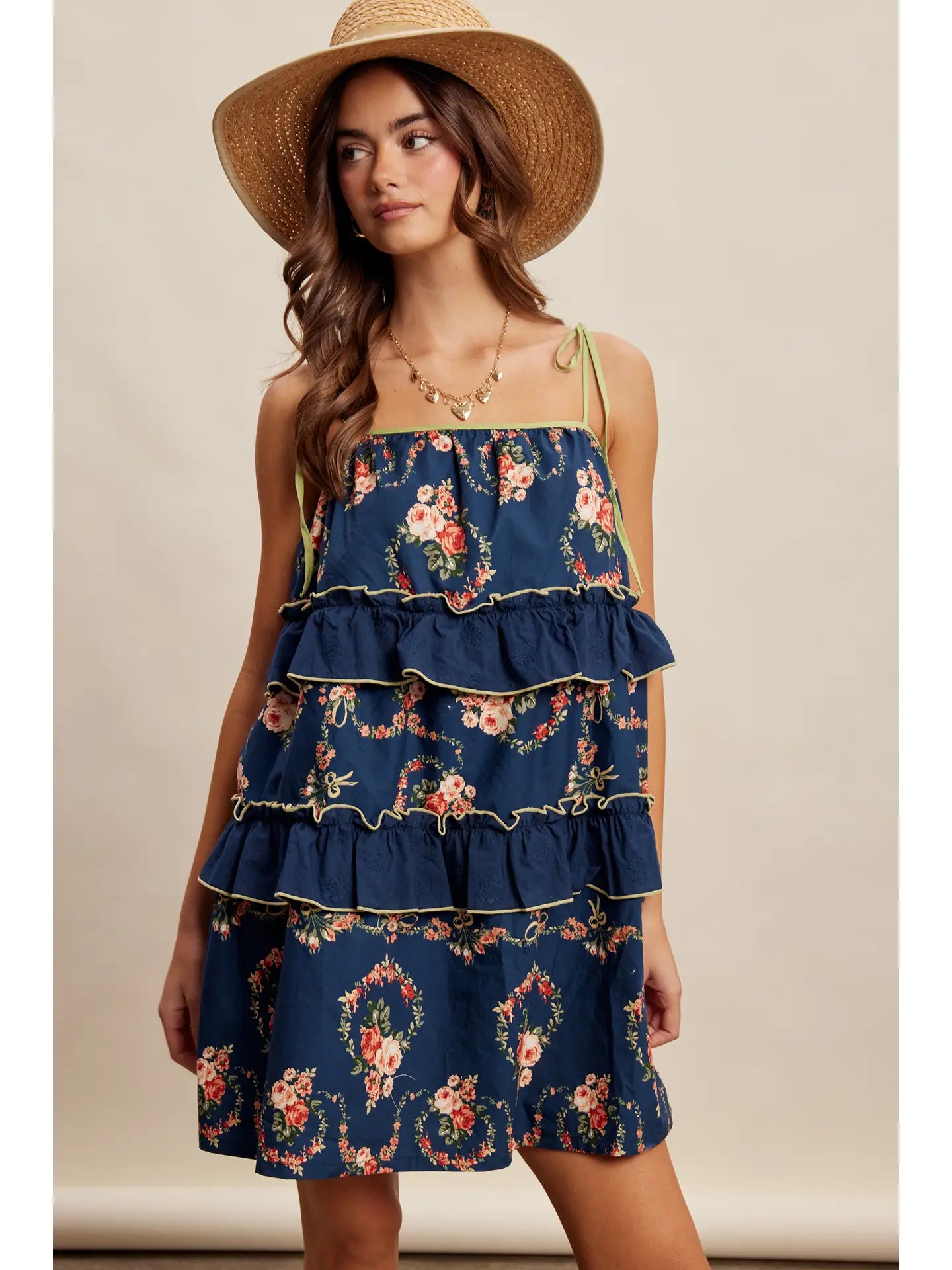 Floral Tiered Tie-Strap Mini Dress