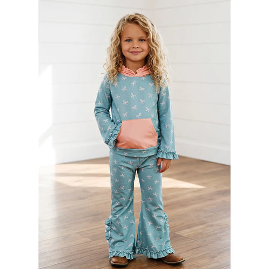Kids Lucy Teal & Pink Bow Set