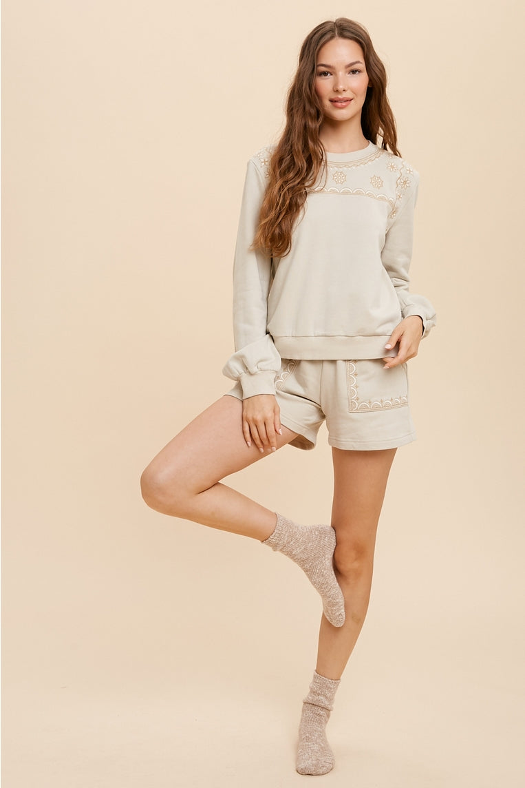 Embroidered Sweatshirt and Shorts Set