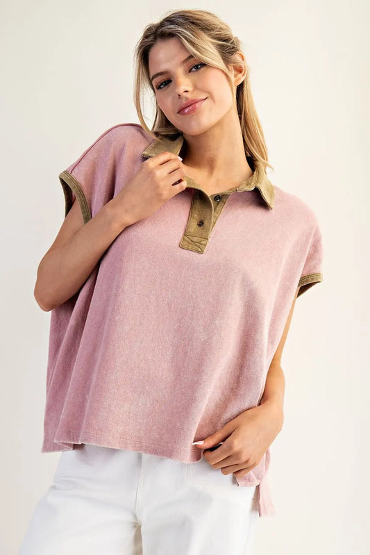 Contrasting Collar Boxy Top