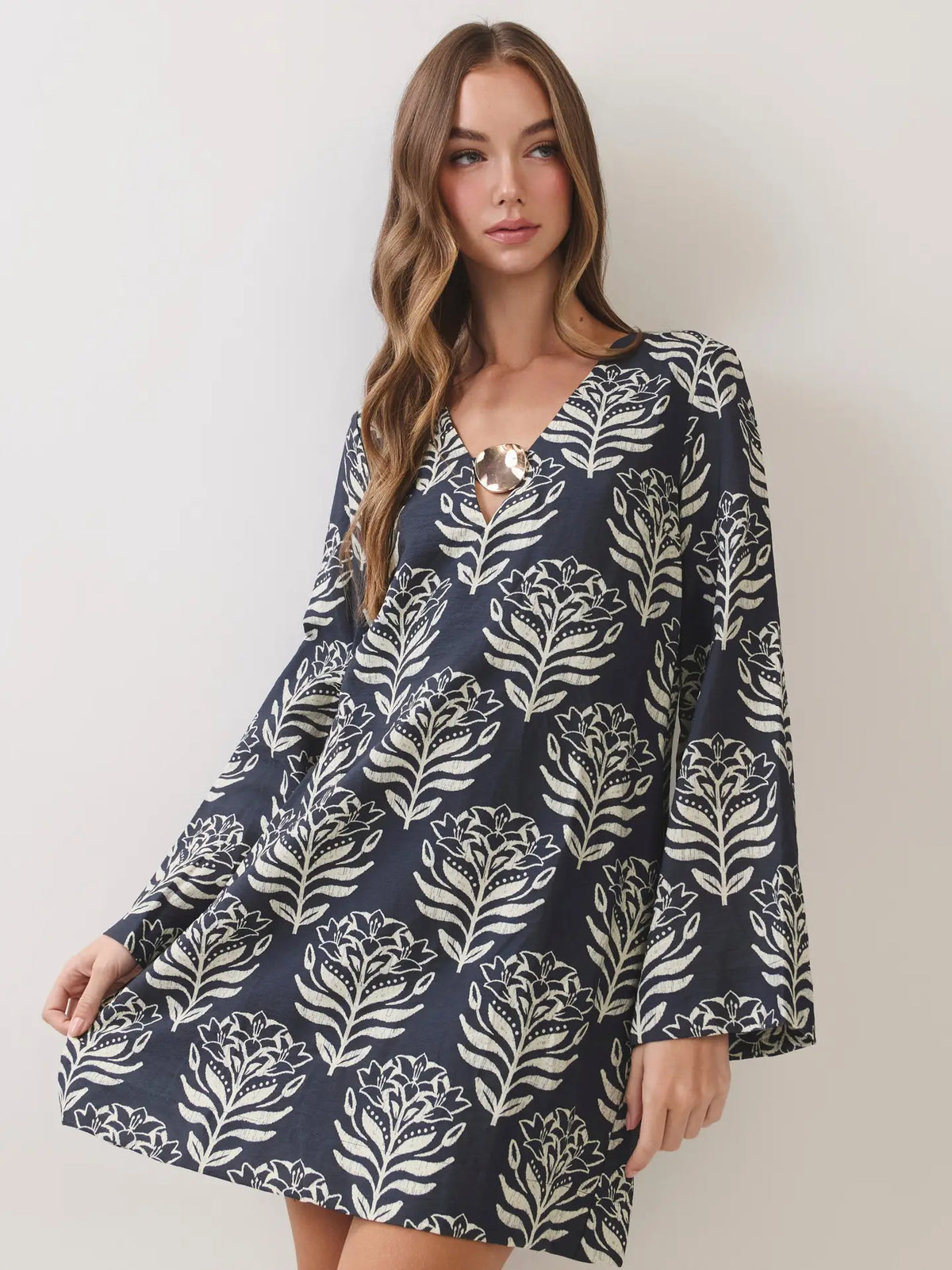 Floral Print Metal Ring Mini Dress - TCEC