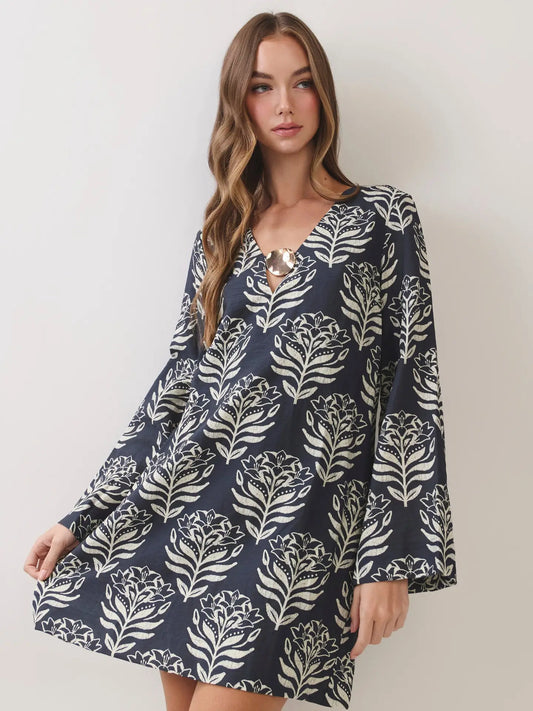 Floral Print Metal Ring Mini Dress - TCEC