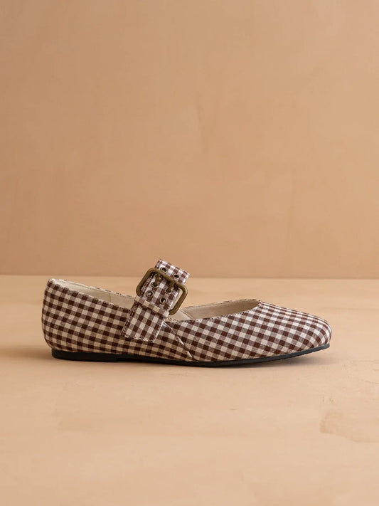 The Soho | Coffee Gingham Ballet Fall Flat