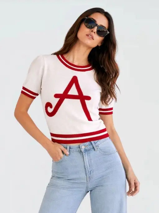 "A" Puff Sleeve Sweater Top