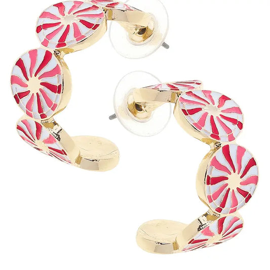 Peppermint Hoop Earrings in Red & White