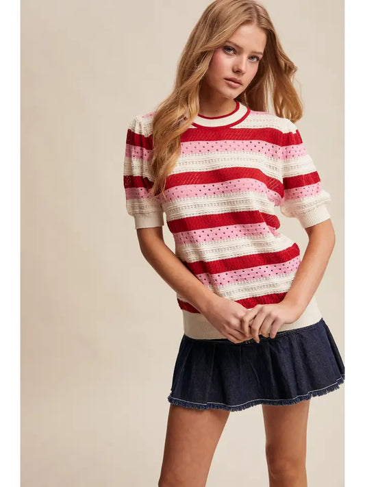 Striped Pointelle Knit Top