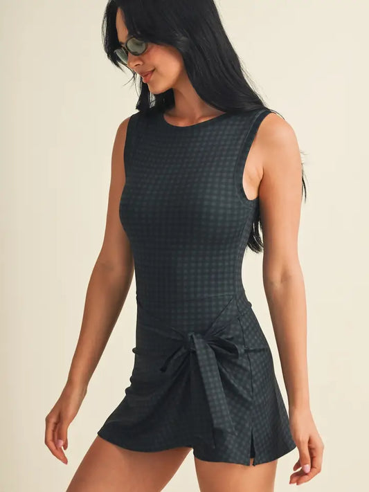 Gingham Print Sleeveless Wrap Tie Front Dress