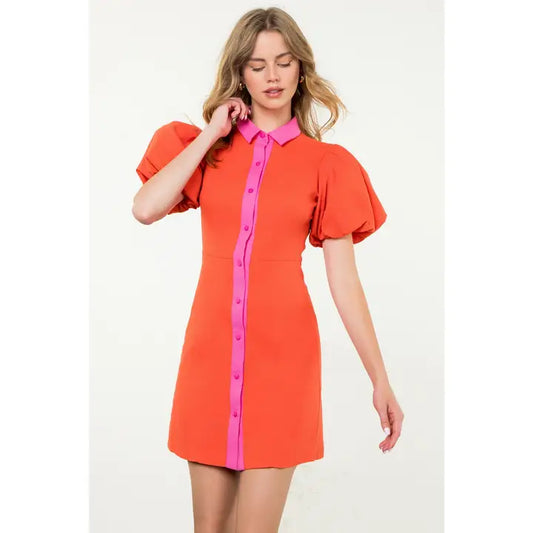 Puff Sleeve Button Up Dress