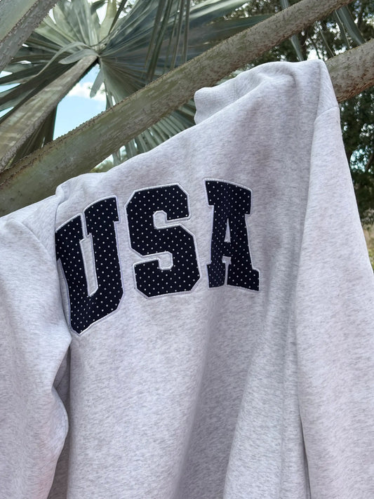 Pearl Grey Navy Blue Polka Dot USA Sweatshirt