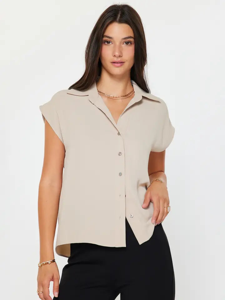 Cap Sleeve Button-Down Blouse
