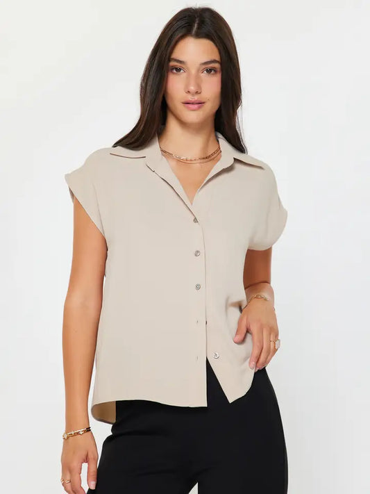 Cap Sleeve Button-Down Blouse