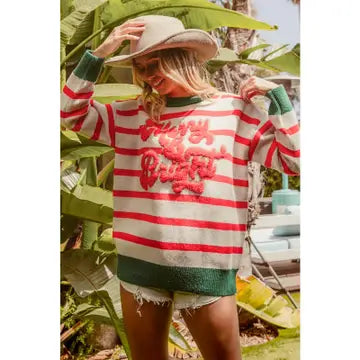 Christmas themed striped knit top