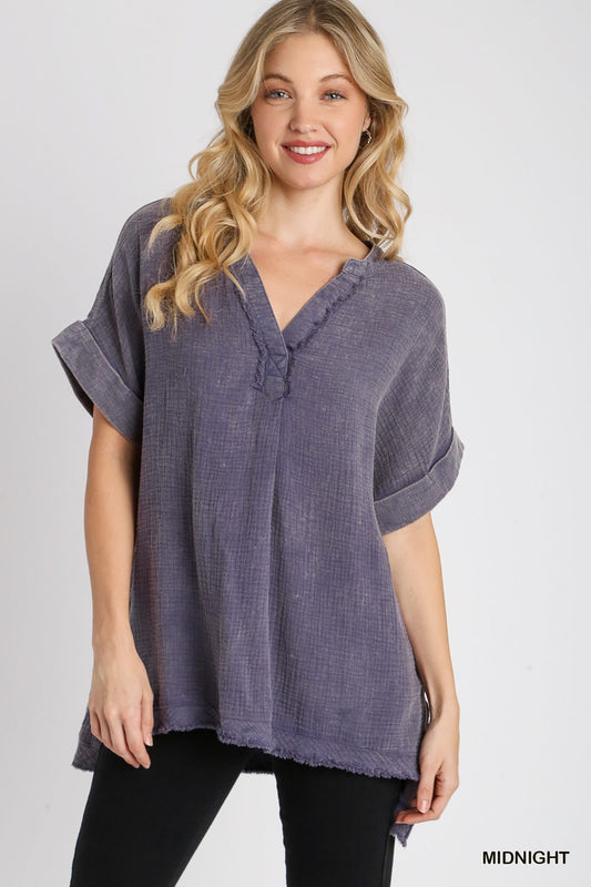 Mineral Wash Gauze Fabric Tunic Top